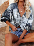 Pull court tie-dye à col en V pour femme