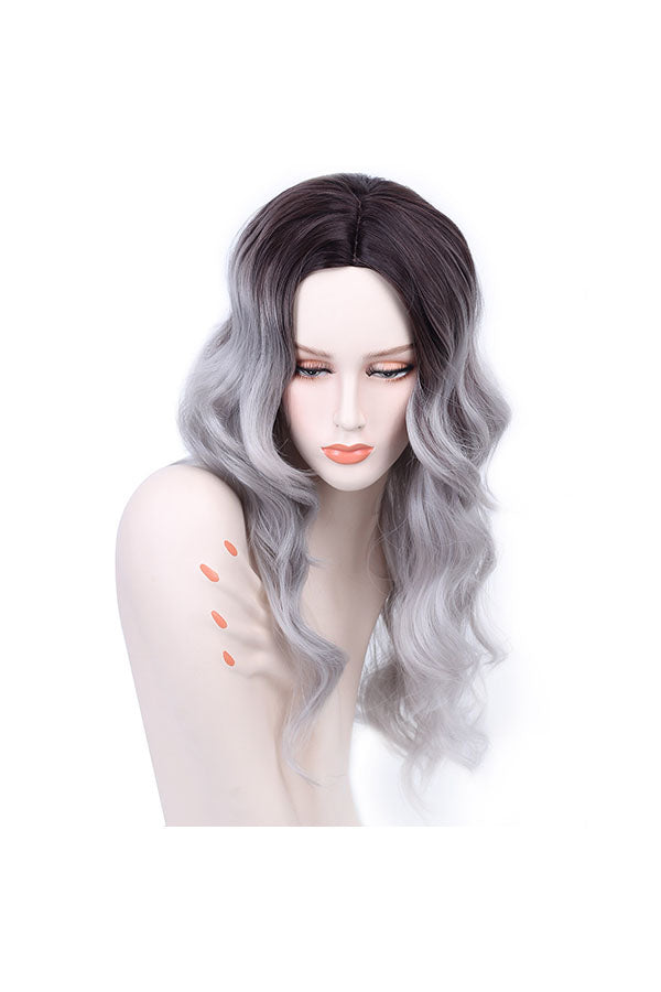 Distinctive Centre Parting Long Curly Wavy Hair Silvery