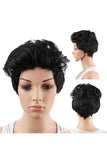 High Density Loose Without Fringe Slight Curly Short Mommy Wig Black
