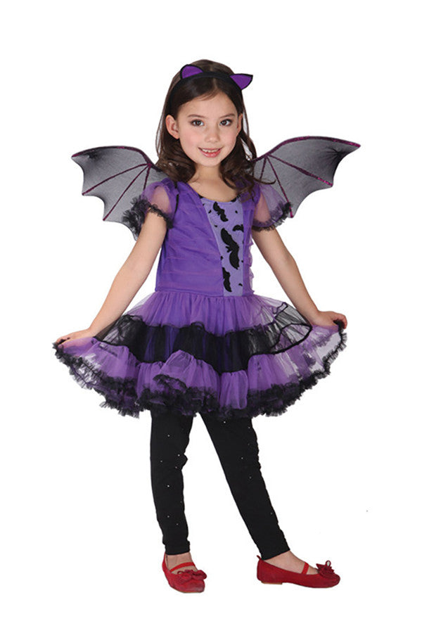 Halloween Girls Kids Fancy Dress Animal Bat Costume Purple
