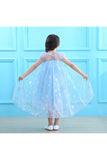 Halloween Short Sleeve Sweet Midi Dress Girl Frozen Elsa Costume Blue