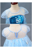 Halloween Short Sleeve Sweet Midi Dress Girl Frozen Elsa Costume Blue