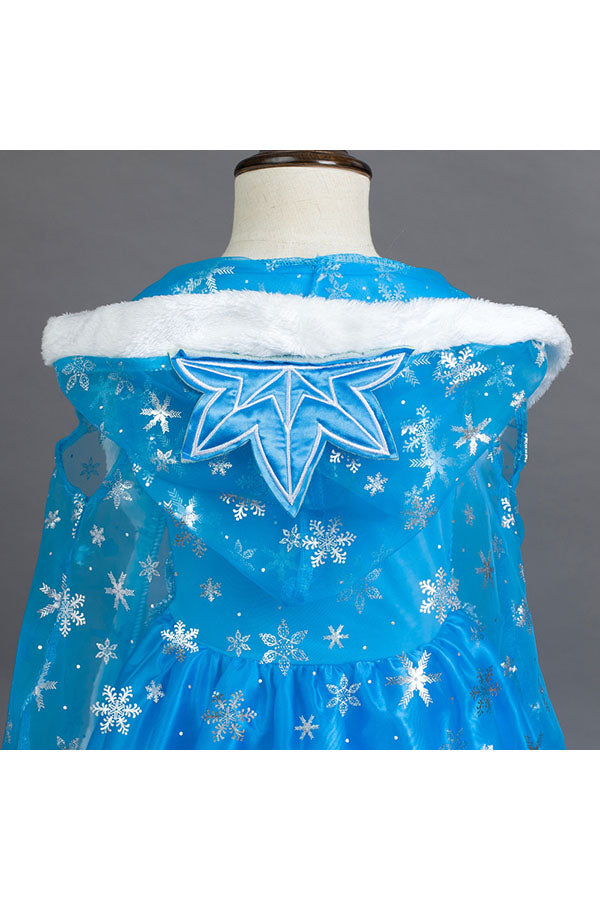 Halloween Sleeveless Dress With Hooded Cape Girl Frozen Elsa Costume