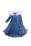 Halloween Long Sleeve Fur Dress Little Girl Frozen Elsa Costume