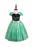 Halloween Short Sleeve Graceful Little Girl Frozen Anna Costume Green