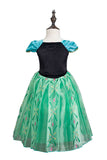 Halloween Short Sleeve Graceful Little Girl Frozen Anna Costume Green