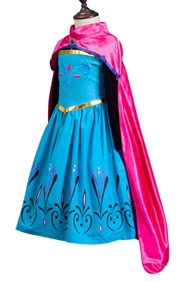 Halloween High Neck Long Sleeve Little Girl Frozen Anna Costume Blue
