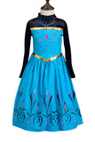 Halloween High Neck Long Sleeve Little Girl Frozen Anna Costume Blue