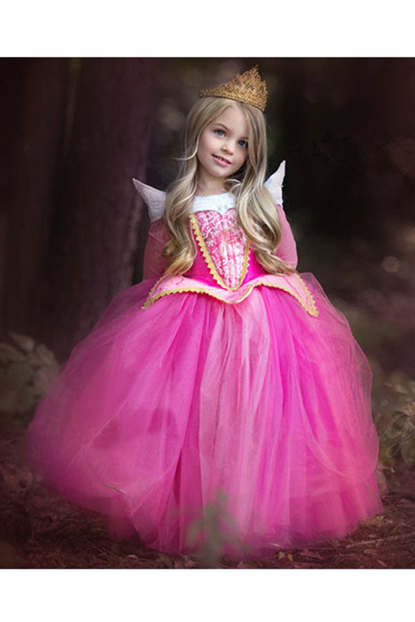 Halloween Long Sleeve Graceful Little Girl Princess Aurora Costume Pink