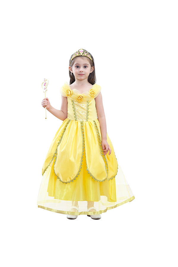 Halloween Graceful Sweet Little Girl Princess Belle Costume Yellow