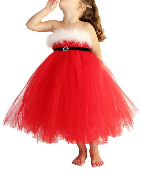 Fashion Kids Girls Off Shoulder Fancy Christmas Costume Santa Dress Red