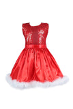 Sleeveless Kids Christmas Costume Santa Princess Dress For Party Red
