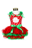 Fancy Sleeveless Bowknot Kids Christmas Costume Santa Print Dress Red