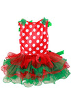 Fancy Sleeveless Bowknot Kids Christmas Costume Santa Print Dress Red