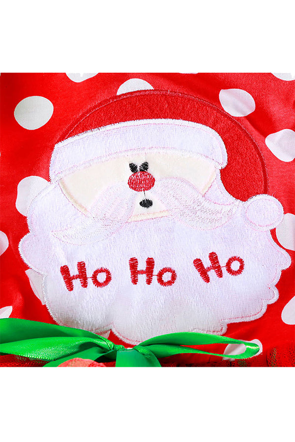 Fancy Sleeveless Bowknot Kids Christmas Costume Santa Print Dress Red