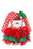 Fancy Long Sleeve Polka Dot Kids Christmas Costume Santa Print Dress