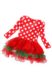 Fancy Long Sleeve Polka Dot Kids Christmas Costume Santa Print Dress