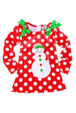 Kids Girls Long Sleeve Polka Dot Christmas Santa Snowman Dress Red