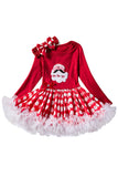 Cute Long Sleeve Bowknot Christmas Santa Print Kids Girls Dress Red