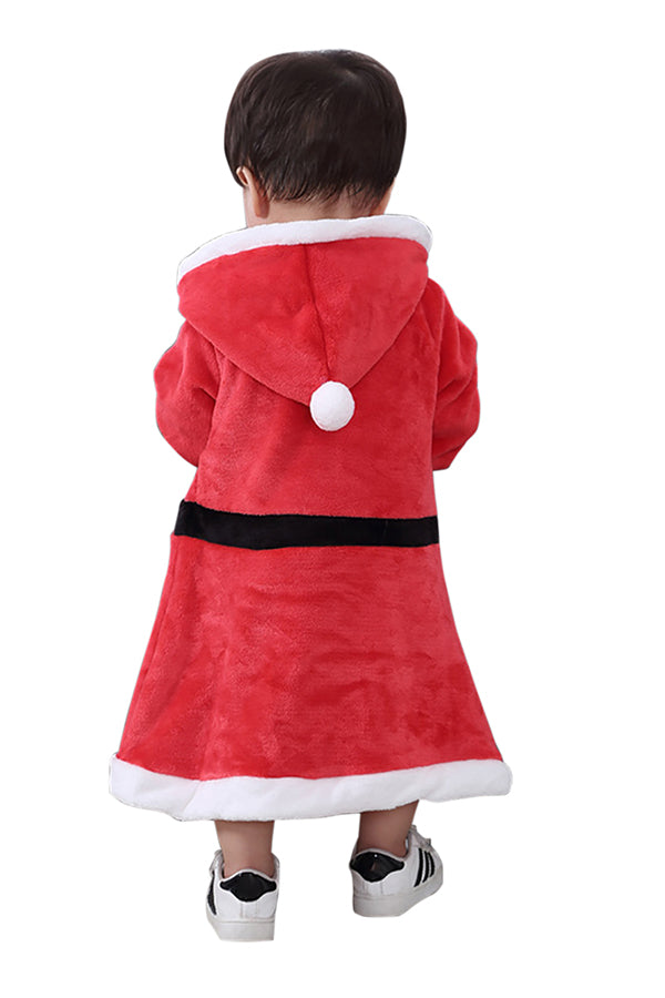 Infant Kids Girls Hooded Bowknot Dress Christmas Santa Claus Costume