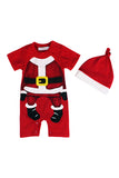 Cute Crew Neck Short Sleeve Infant Boys Christmas Santa Romper Dark Red