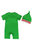 Cute Crew Neck Short Sleeve Infant Boys Christmas Santa Romper Green