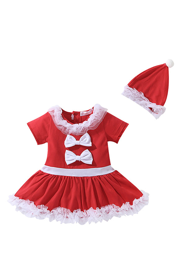 Cute Kids Girls Short Sleeve Bowknot Dress Christmas Santa Claus Costume