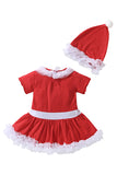 Cute Kids Girls Short Sleeve Bowknot Dress Christmas Santa Claus Costume
