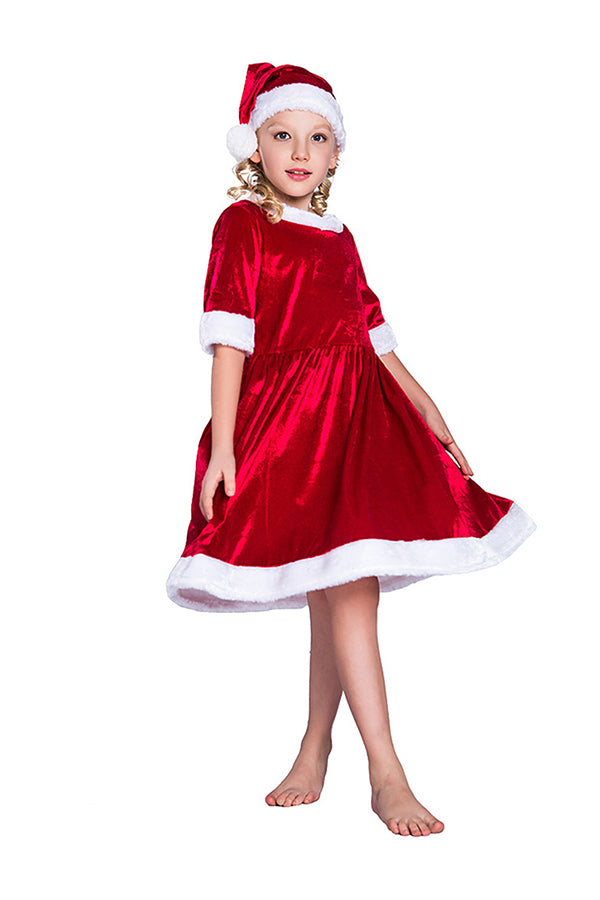 Kids Girls Christmas Santa Claus Costume Dress Red