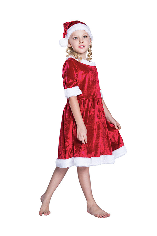 Kids Girls Christmas Santa Claus Costume Dress Red