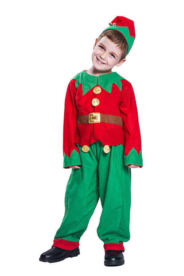 Cute Kids Boys Christmas Santa Helper Elf Costume Suit Red