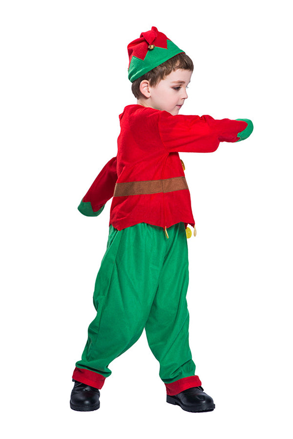 Cute Kids Boys Christmas Santa Helper Elf Costume Suit Red