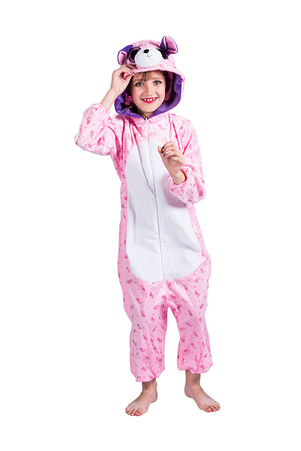 Kids Girls Hooded Onesies Halloween Cat Pajamas Animal Costume Pink