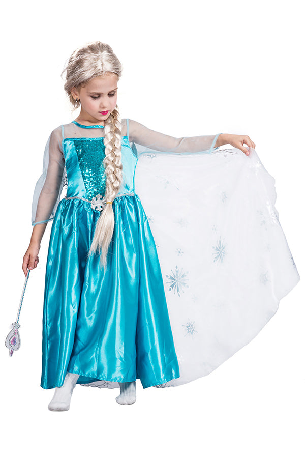Kids Girls Sequin Halloween Frozen Elsa Princess Costume Dress Blue