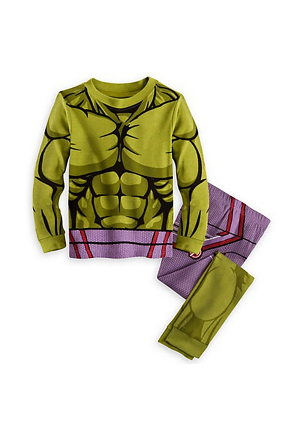Crew Neck Long Sleeve The Hulk Halloween Kids Boys Pajama Green