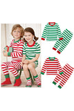 Crew Neck Long Sleeve Stripe Christmas Kids Pajama Suit Red
