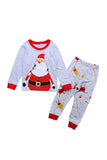 Crew Neck Long Sleeve Santa Claus Print Christmas Kids Pajama Suit Gray