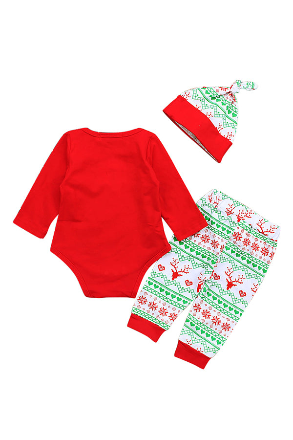 Long Sleeve Reindeer Snowflake Trees Print Christmas Infant Pajama