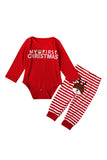 Crew Neck Long Sleeve Santa Claus Print Christmas Infant Pajama Suit Red