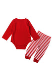 Crew Neck Long Sleeve Santa Claus Print Christmas Infant Pajama Suit Red