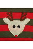 Cute Long Sleeve Reindeer Print Stripe Christmas Kids Pajama Suit Red