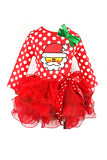 Long Sleeve Polka Dot Santa Print Kids Christmas Costume Dress Red