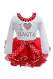 Crew Neck Long Sleeve I Love Santa Print Kids Christmas Costume Dress