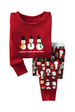 Crew Neck Long Sleeve Snowflake Print Christmas Kids Girls Pajama Red