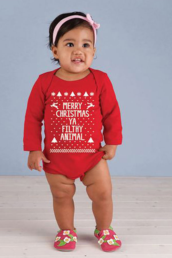 Cute Lovely Long Sleeve Merry Christmas Infant Costume Bodysuit Red