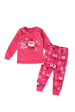 Long Sleeve Santa Snowflake Trees Print Christmas Kids Girls Pajama Pink