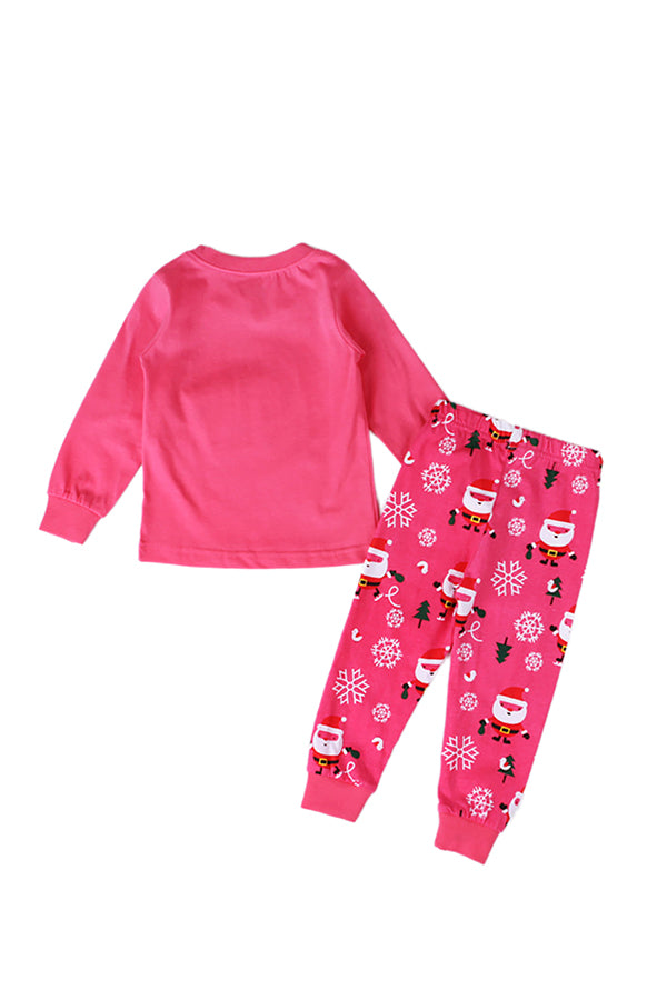Long Sleeve Santa Snowflake Trees Print Christmas Kids Girls Pajama Pink