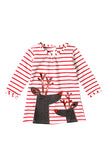 Cute Crew Neck Long Sleeve Stripe Christmas Reindeer Print Dress Pink