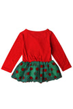 Cute Long Sleeve Kids Girls Christmas Tree Lace Dress Red
