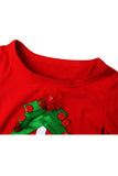 Cute Long Sleeve Kids Girls Christmas Tree Lace Dress Red